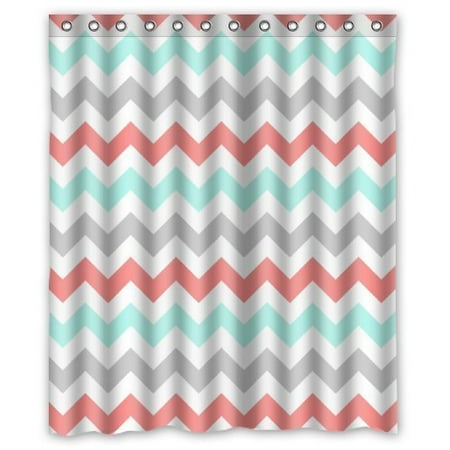 Coral And Gray Shower Curtain HelloDecor Coral Light Green Gray and White Chevron Zig Zag Pattern Shower Curtain Polyester Fabric Bathroom Decorative Curtain Size 60x72 Inches ()