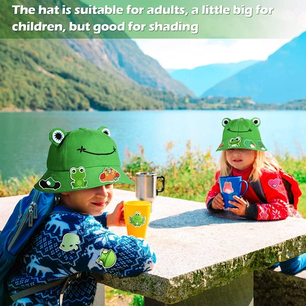 Frog Bucket Hat with 50 Pieces Frog Stickers for Kids Adults