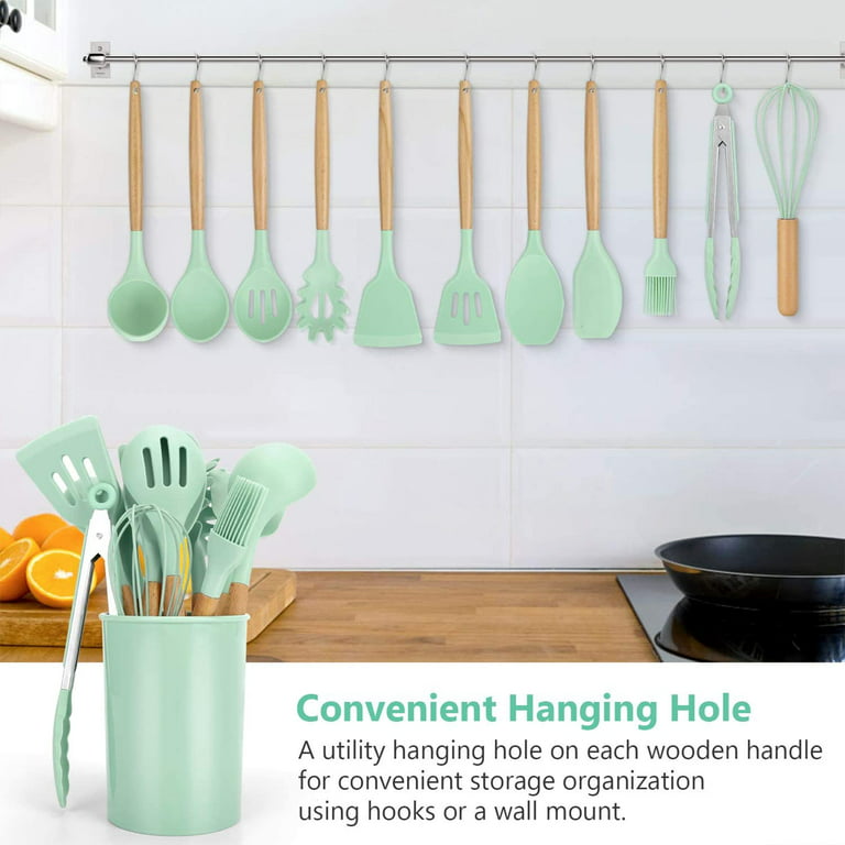 12pcs Wooden Handle Silicone Kitchen Utensils Set For Nonstick