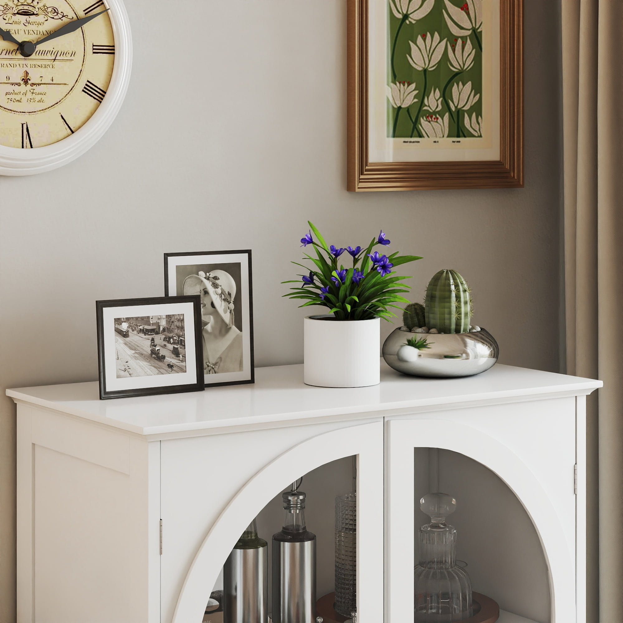 37"H Kitchen Storage Cabinet,Farmhouse Buffet Sideboard with 1 Drawer & 2 Doors,Pantry Cabinet Entryway Cabinet Coffee Bar for Dining Room Living Room,White
