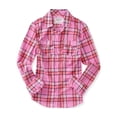thumbnail image 1 of Aeropostale Camisa con botones a cuadros brillantes para mujer, rosa, grande Aeropostale  Camisa con botones, 1 of 1