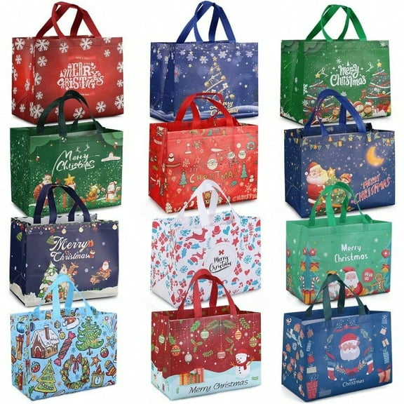 48PCS Christmas Gift Bags with Handles Non-Woven Christmas Bags for Treat Gifts Wrapping Shopping Xmas Party plies 12.8 9.8 6.7inch
