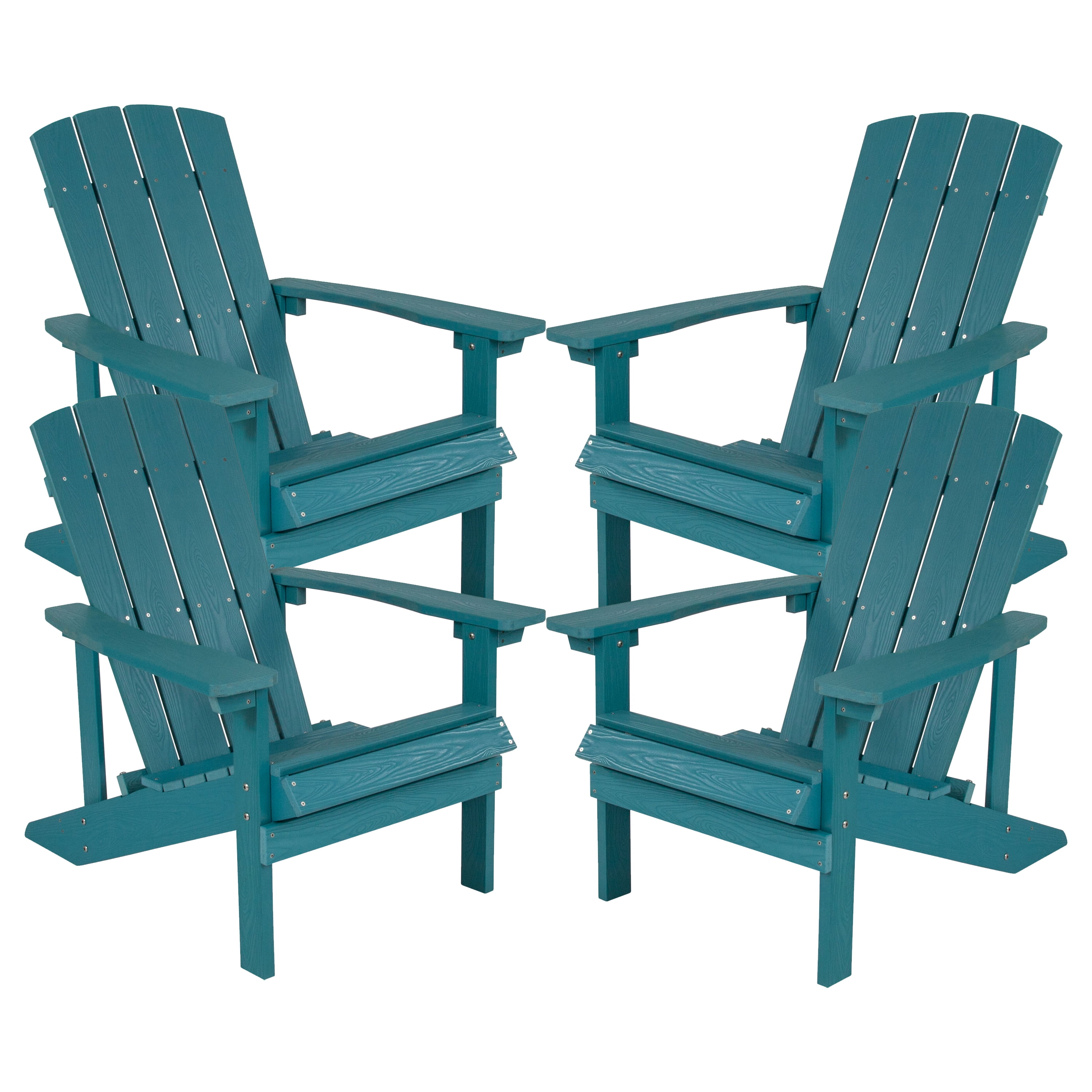 Emma + Oliver Set of 4 Outdoor Sea Foam All-Weather Poly Resin Wood Adirondack Chairs