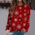 thumbnail image 3 of Suéter de cuello redondo con estampado de elementos de estilo navideño para mujer, jersey nuevo de otoño 2023, top versátil y cómodo, 3 of 3