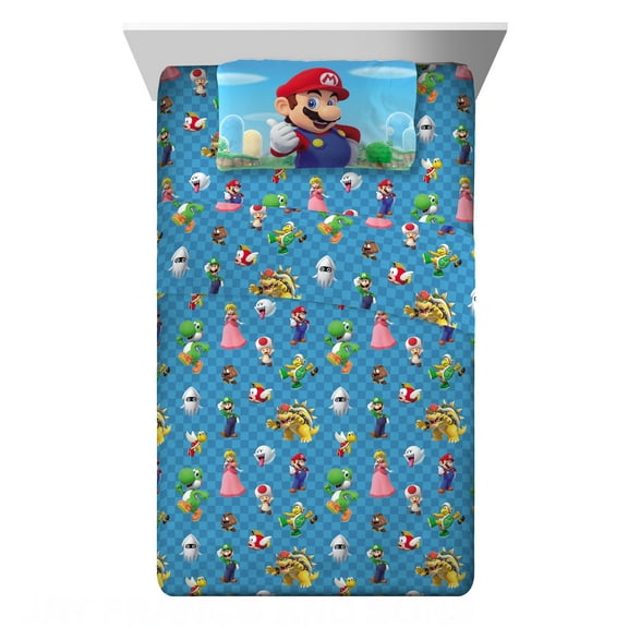 Super Mario Kids 3 Piece Blue Sheet Set, Twin