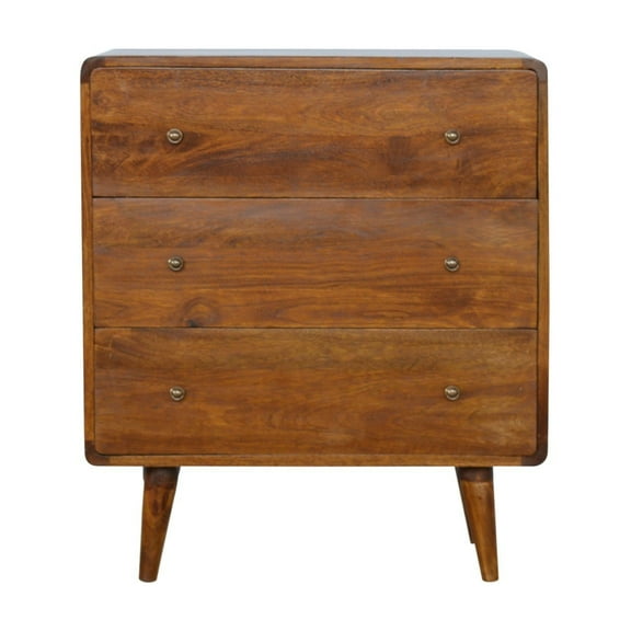 Lesuto Curved Chestnut Chest - Nordic Style, Wood, chestnut, 1 Drawers