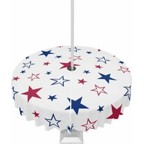4th of July Outdoor Tablecloth with Umbrella Hole and Zipper Red White and Blue Stars Stripes Round Tablecloths 60 Inch Waterproof Table Cloths Patriotic Patio Table Cover for Independence Day Party