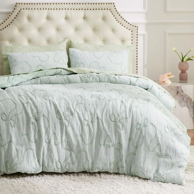 Juego de Edredón Bedsure Queen Size 3 Piezas Verde Salvia 3D Esponjoso
