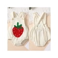 thumbnail image 3 of Aojekbee Infant Baby Girl Overalls Rainbow/Strawberry Embroidery Neck Sleeveless Ribbed Romper, 3 of 10