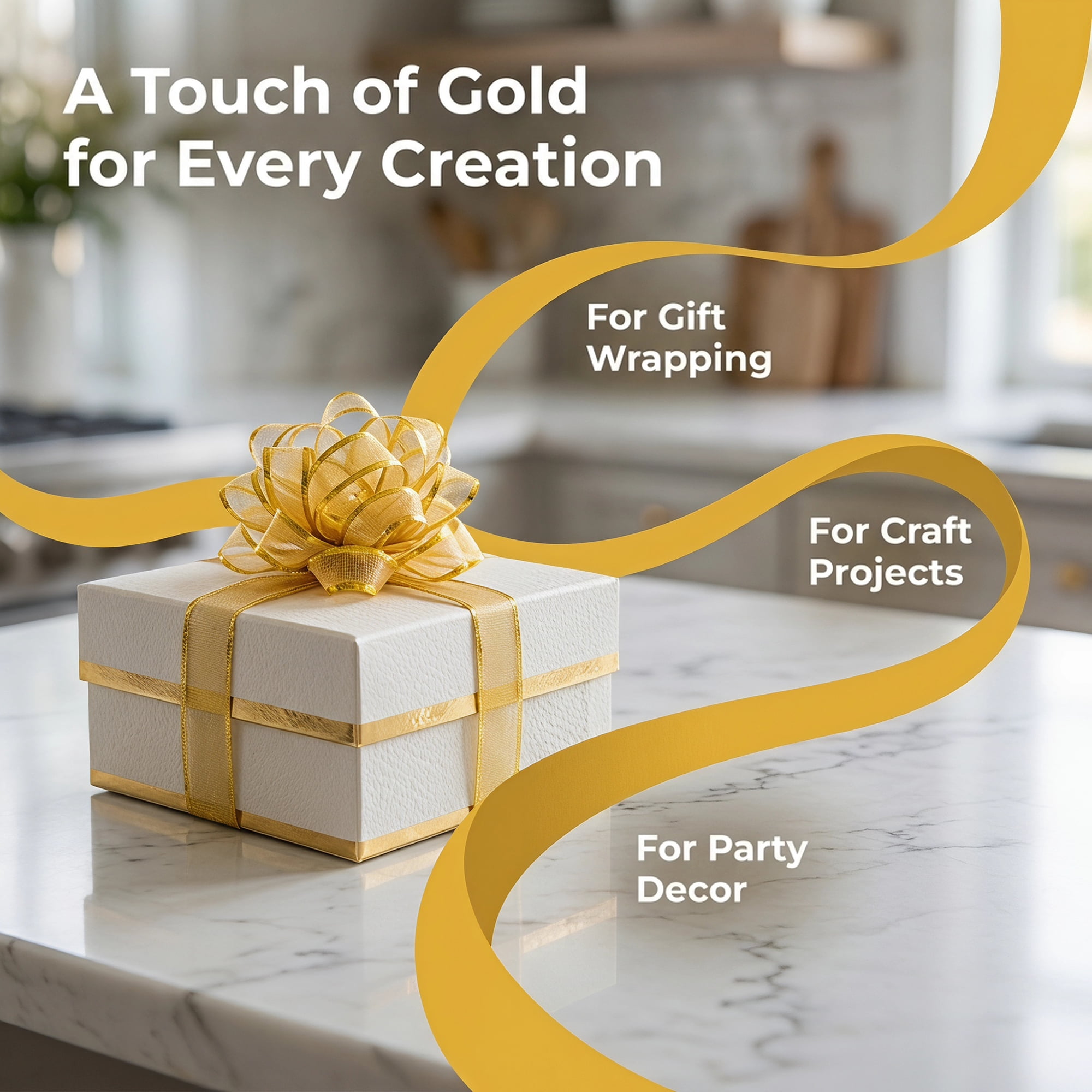 Unique Bargains Sheer Organza Gift Wrapping Bows for Weddings and Celebrations Gold