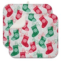 Christmas Stocking Pattern Dish Drying Mat for Kitchen 1 Pack, Ultra Absorbent Microfiber Dishes Drainer Mats,16x18in(41x46cm)