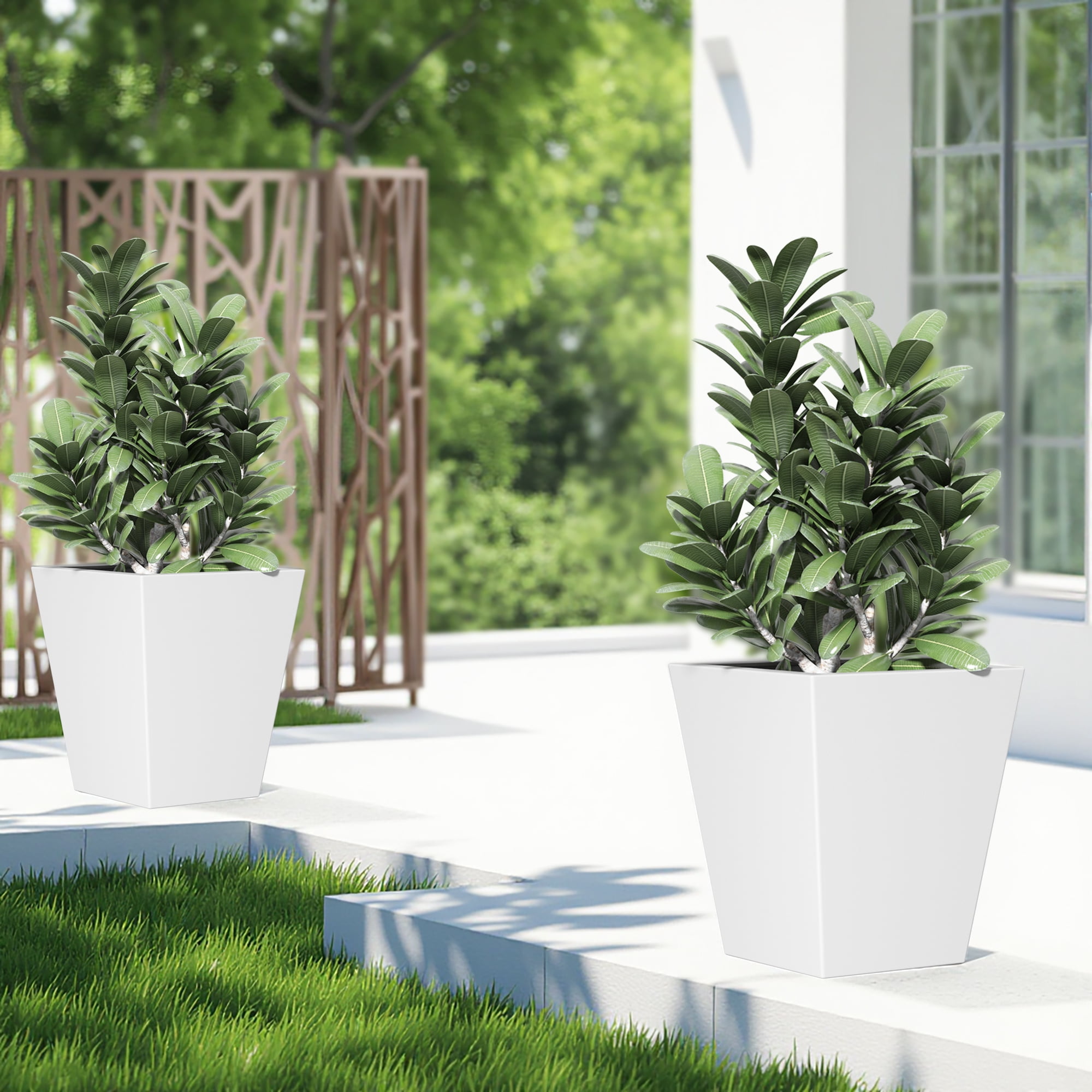 MAYEERTY 22*19*19" White Modern Metal Cone Planter with Drainage Hole for Outdoor Gardening, Patio & Balcony