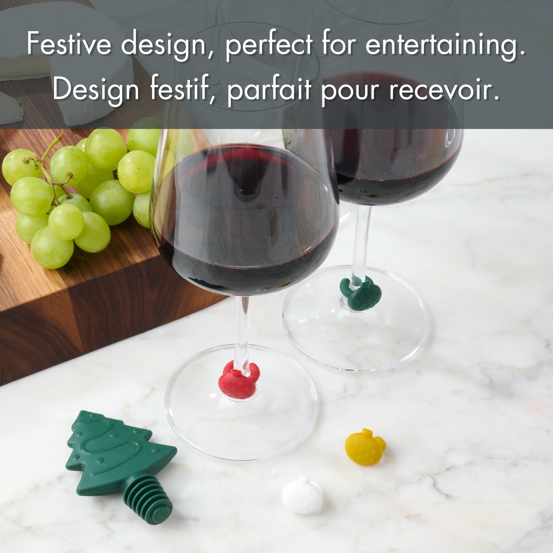 Holiday Time 5PC Wine Bottle Stopper and Glass Charms