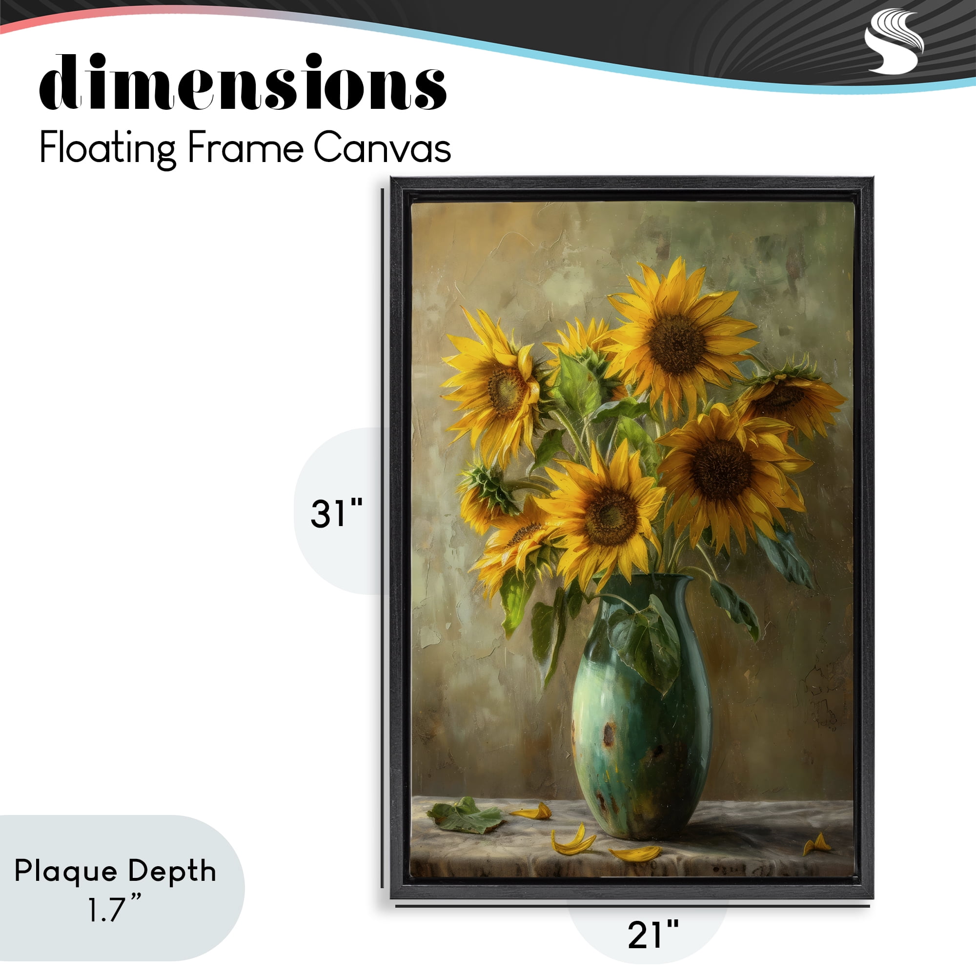 Stupell Industries Moody Sunflower Vase Black Framed Floater Canvas Wall Art, design by Creative Studio