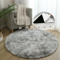 Light Gray Round Rug 55"x55" Modern Plush Area Rugs for Nursery Room Bedroom Fluffy Shag Circle Floor Mat Non-Slip Backing