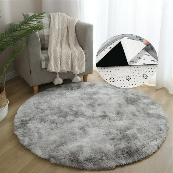 Light Gray Round Rug 55"x55" Modern Plush Area Rugs for Nursery Room Bedroom Fluffy Shag Circle Floor Mat Non-Slip Backing