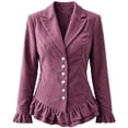 thumbnail image 5 of Dzrciro Corduroy Jacket Women, Plus Size Long Sleeve Lapel Button Pink Blazer Jacket with Ruffle Hem and Lace Cuffs, Elegant Fall Outerwear Jacket 3XL, 5 of 8