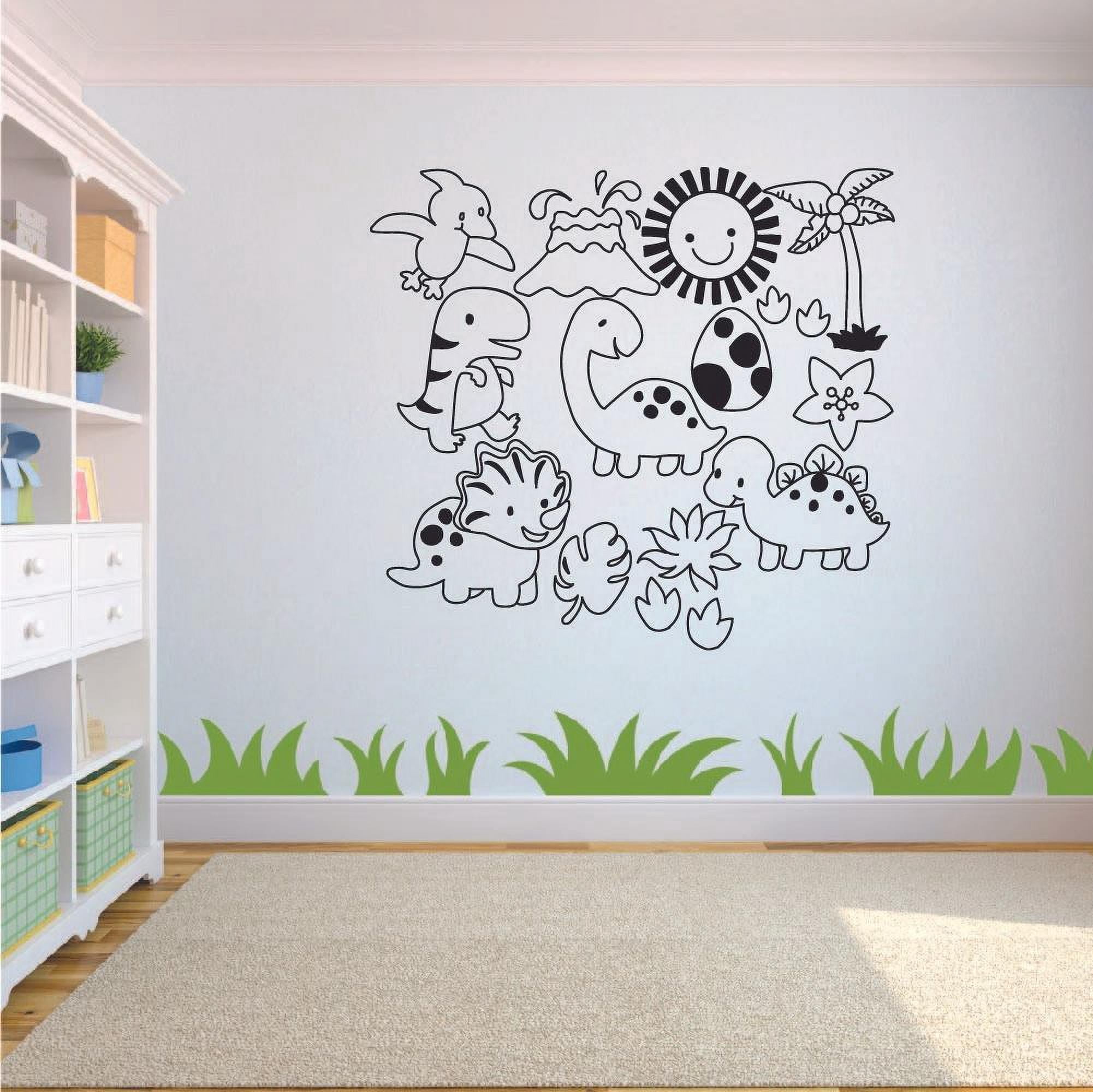 Cartoon Cute Dinosaur Dino Trex T-Rex Wall Sticker Art Decal for Girls Boys Kids Room Bedroom Nursery Kindergarten Garage House Fun Home Decor Stickers Wall Art Vinyl Decoration Size (35x40 inch)