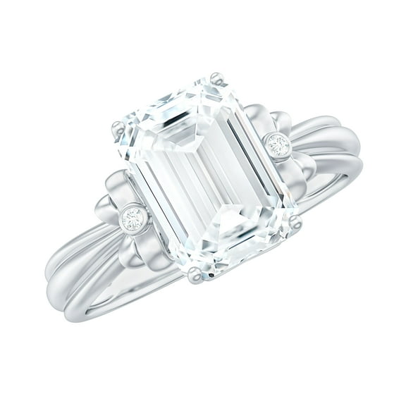 Rosec Jewels Moissanite Emerald Cut Engagement Ring 2 Carat - 7X9 mm - Bow Ring - D-VS1 Quality, 925 Sterling Silver, US 4.00