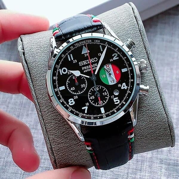 Seiko Mens Casual Quartz Watch Leather Strap Black And White Dial Automatic Date Multifunction Timer Luminous Six needle Walmart