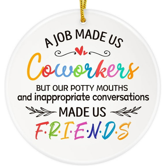 WaaHome Coworker Gifts for Friends - Ceramic Double Side Printing Christmas Ornament for Tree Decoration Funny Office Ornaments Gift for Coworker Friends