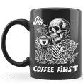 thumbnail image 3 of Lotusprinthandmade Funny Skeleton Coffee First Black Ceramic Mug (15oz) (Made In US), 3 of 5