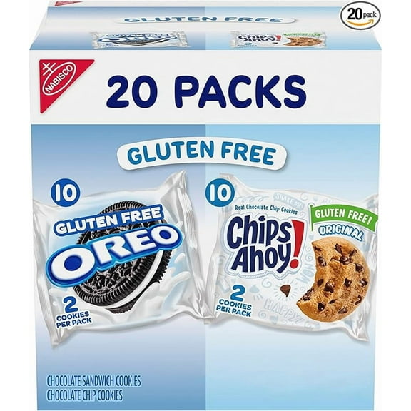 1x OREO Chocolate Sandwich Cookies & CHIPS AHOY! Chocolate Chip Cookies Gluten Free Cookies Variety Pack, 20 Snack Packs