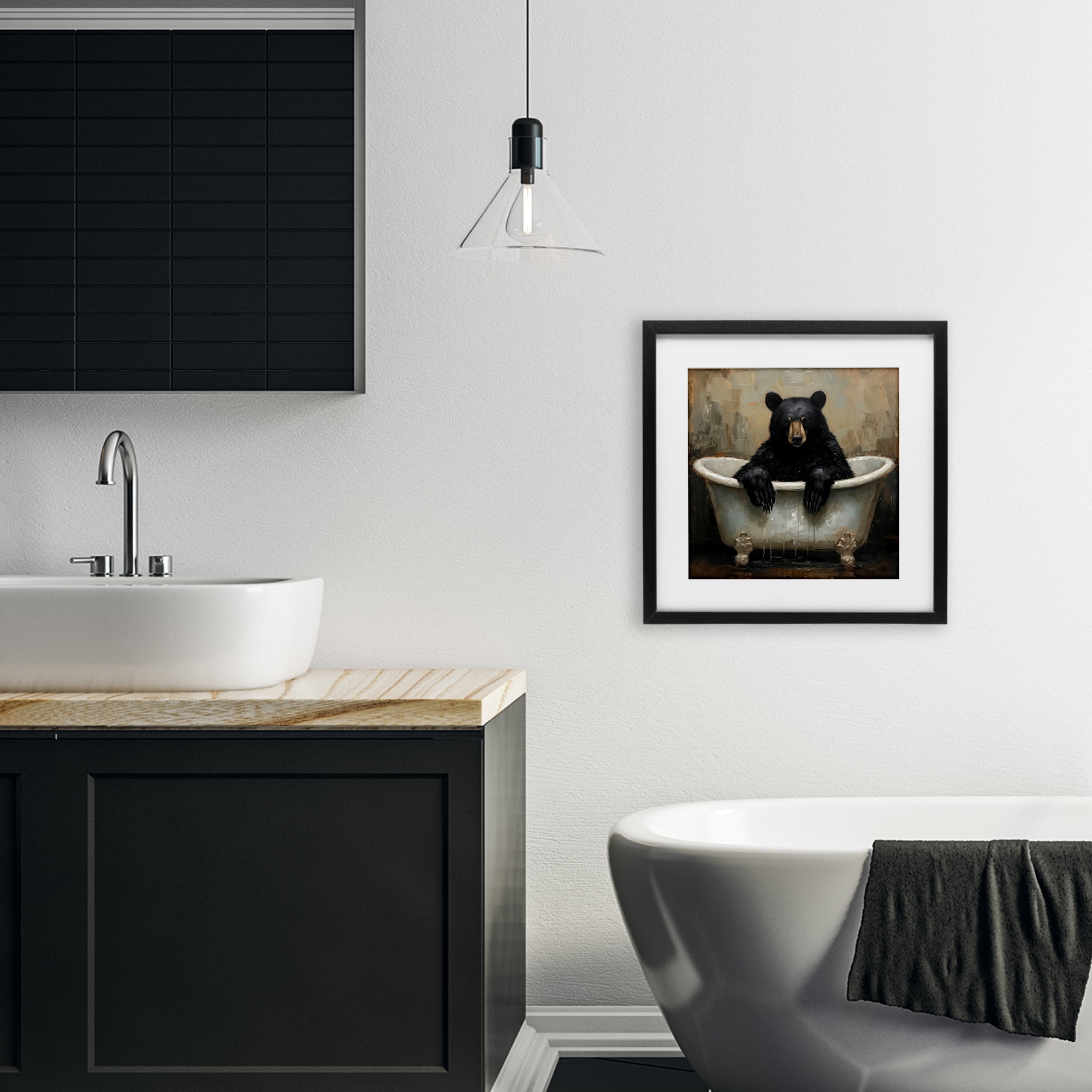Stupell Industries Black Bear Bath Time Black Framed Print Under Glass, design by Tina LeCour