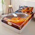 thumbnail image 2 of Erosebridal Football Basketball Soccer Zipper Full Size Comforter Sets with Fitted Sheet and 2 Pillowcases,Ball Sport Flame Pattern Zipper Bedding Set,Brown Blue Orange,Black Reversible, 2 of 6