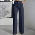 thumbnail image 2 of Dwellite Womens Dress Pants Business Casual Wide Leg Office Work Pants Stretchy Straight High Waisted Trousers Dark Blue L, 2 of 6