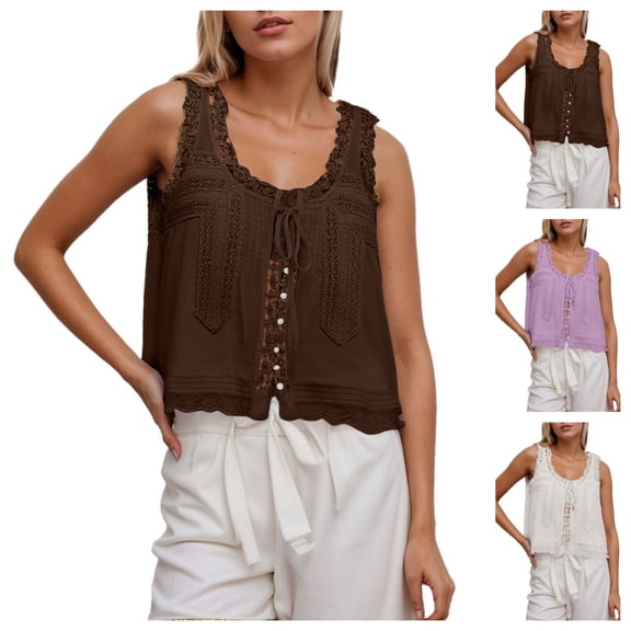 Gpoecd Womens Lace Camisole Slim Fit Sleeveless Tank Top Pure Color Casual Summer Layering Stretch Basic Comfortable Soft Camisoles for Women 02_Brown,XL