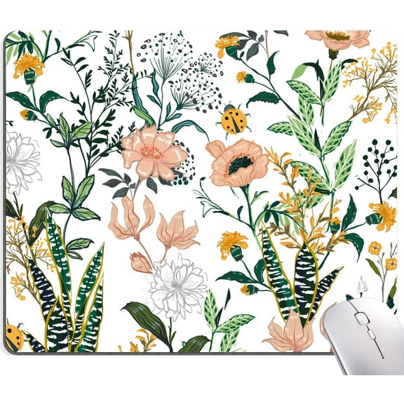 Mouse Pad, Premium-Textured Mouse Mat, Non-Slip Rubber Base Mousepad for Laptop, Computer & PC,9.5×7.9 in, Creamy White Floral