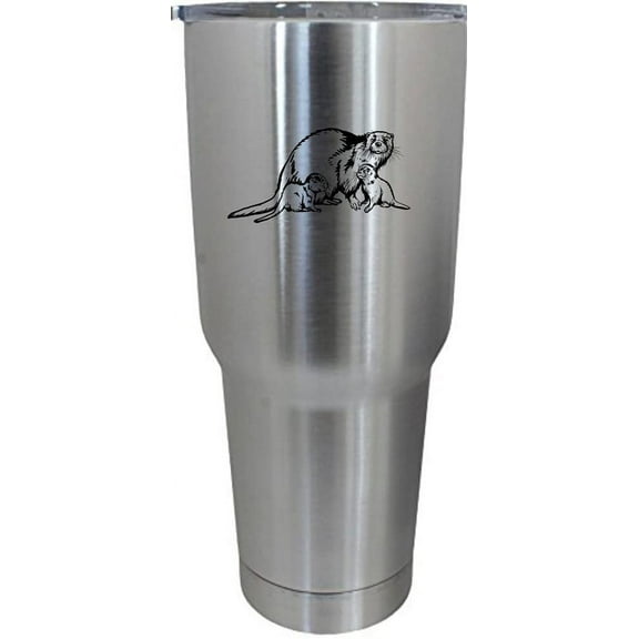 Otter with Family Zoo Animal Themed Etched 30oz Stainless Steel Tumbler