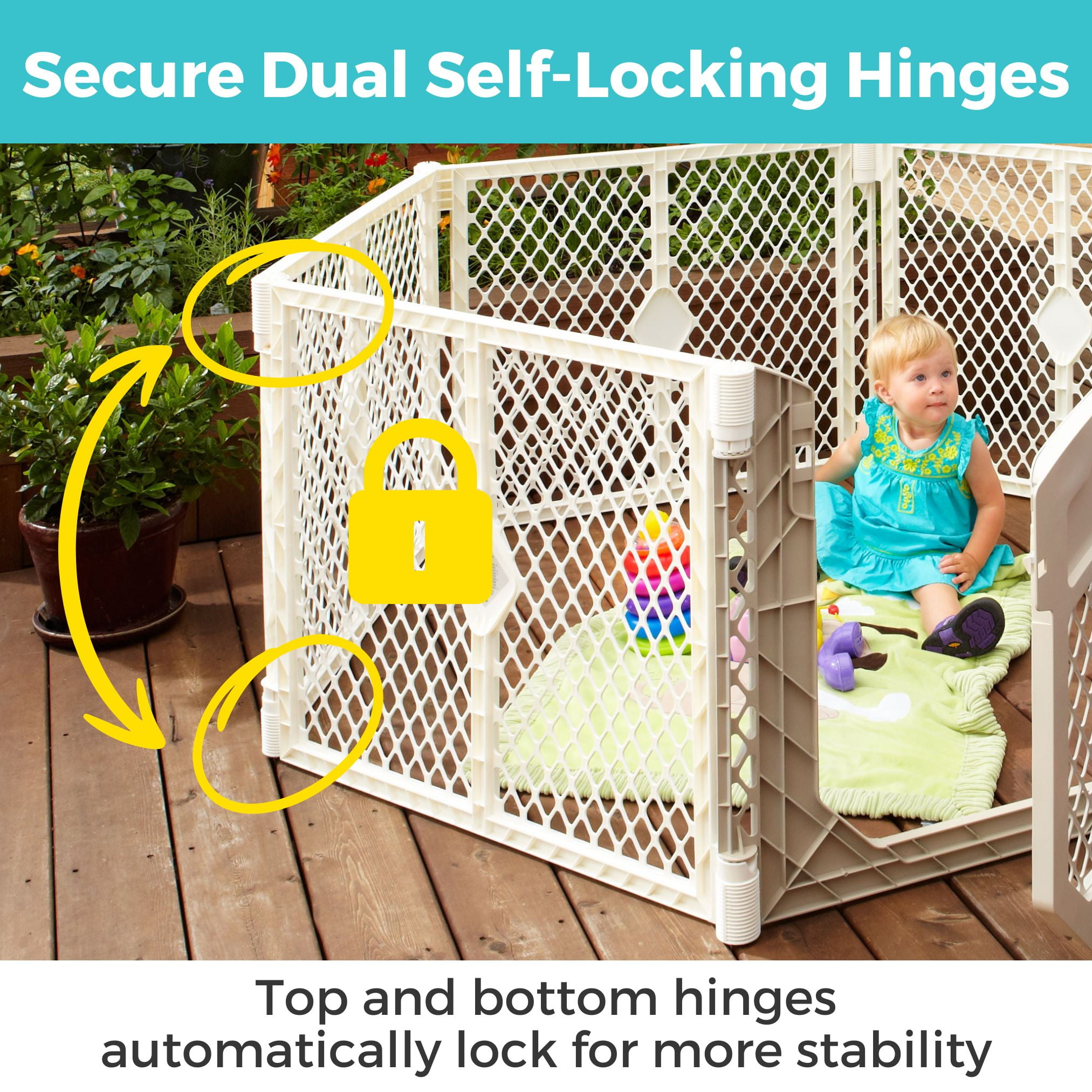 Toddleroo by North States Superyard Ultimate Baby Playpen Gate, 26" Tall, 6 Panels, Ivory-Linen