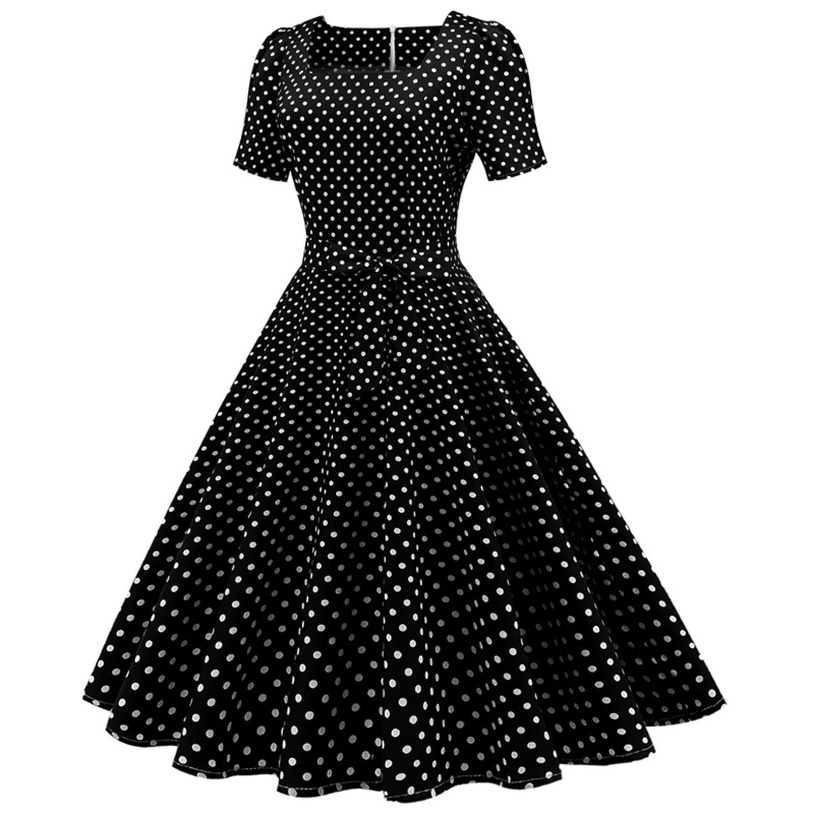 Fuazewewe Women Short Sleeve 1950s Housewife Evening Party Prom Dress ...