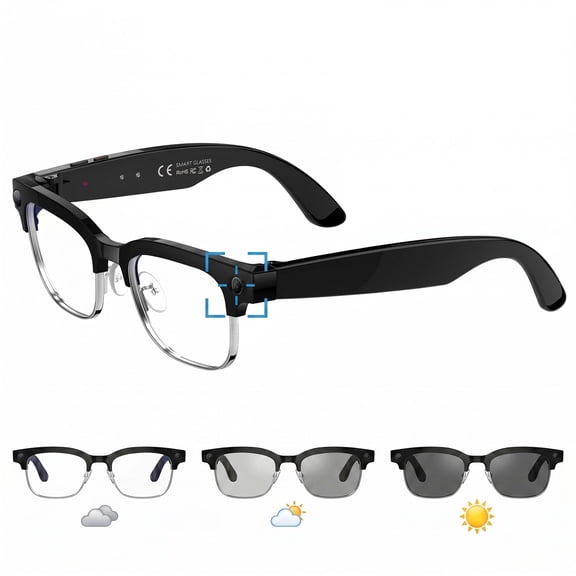 AI Smart Glasses with Camera, 4K EIS Anti-Shake Video & Photo Capture, Real-Time Translation,Open-Ear Bluetooth Audio, Object Recognition, Recording Sunglasses with Photochromic