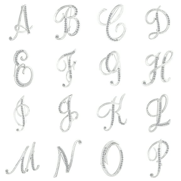DESIGNICE 1 Pc Fashion Unisex Rhinestone English Letters Alphabet A-Z Brooch Pin Ornament Silver