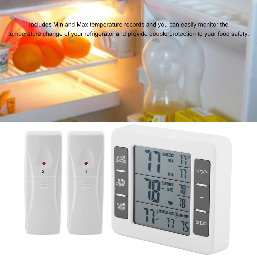 ORIA Refrigerator Thermometer, Wireless Digital Freezer Thermometer with 2  Wireless Sensors, Audible Alarm Indoor Outdoor Temperature, Min and Max