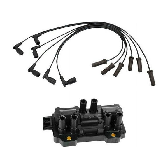 Ignition Coil and Spark Plug Wire Set 2 Piece - Compatible with 2007 - 2013 Chevy Silverado 1500 4.3L V6 2008 2009 2010 2011 2012