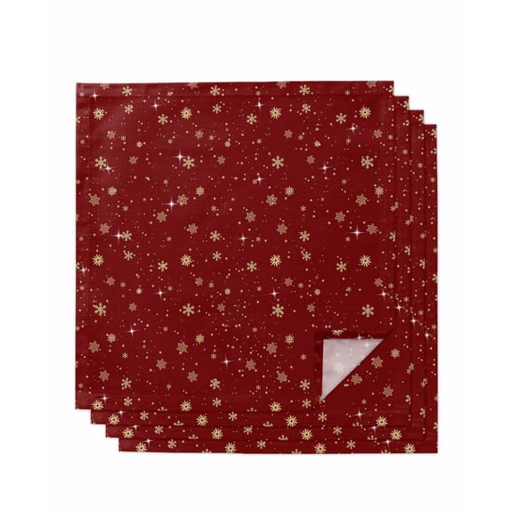 Red Christmas Cloth Napkins Set of 4, Yellow Snowflake Xmas Washable Reusable Dinner Cocktail Napkin for Kitchen Party Wedding Banquet Holiday Baby Shower Table Decor