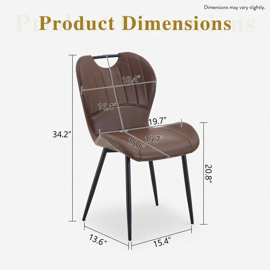 Hommoo Set of 4 Modern PU Leather Dining Chairs with Black Metal Frame, Ergonomic Wide Seat, Adjustable Leveling Feet & Integrated Handle for Kitchen, Office, or Bedroom Use, Brown