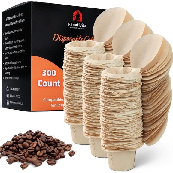 300 Count Paper Coffee Filters Disposable with Genius Lid Design, Fit All Reusable K Cups for (Unbleached)