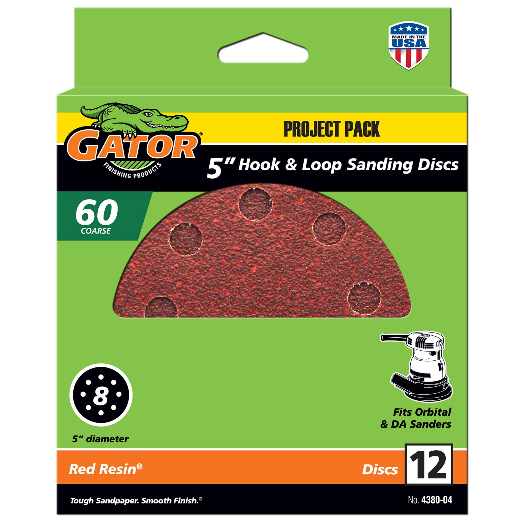 Gator 5-Inch 8-Hole Red Resin Multi-Surface Aluminum-Oxide Hook and Loop Sanding Disc, 80-Grit, 12 Pack, 4381-04