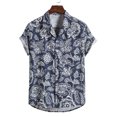 thumbnail image 2 of Camiseta de manga corta cómoda de lino y algodón informal a la moda para hombre Pompotops  oipoqjl43854, 2 of 5