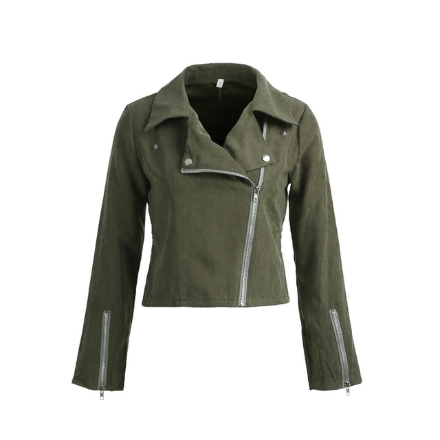 FOCUSNORM Veste en Similicuir pour Femmes Slim Moto Biker Cardigan Zip Short Coat