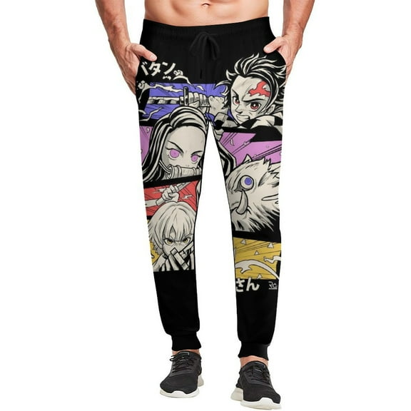 Demon Slayer Mens Joggers Sweatpants Elastic Waist Casual Athletic Sports Trousers Comfortable Workout Track Pants S