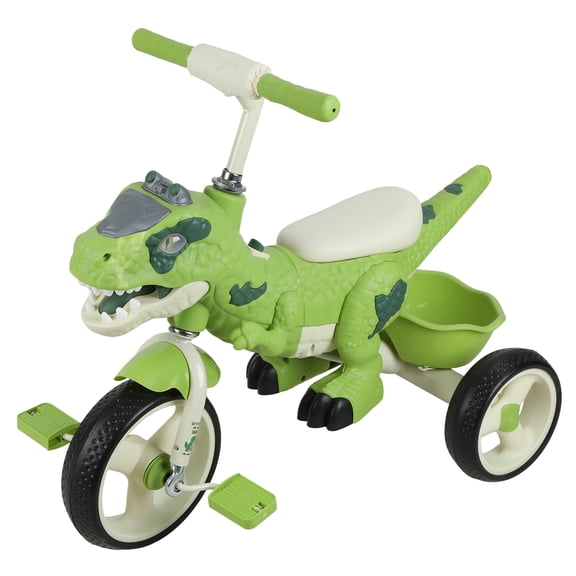 Lanzxjv Dinosaur Kids Tricycle for Rider, Toddler Trike with Music, Light for 2-7 Years Old Boys Girls, Preschool Daycare Kids Bike Toy with Big Wheel, Storage Basket