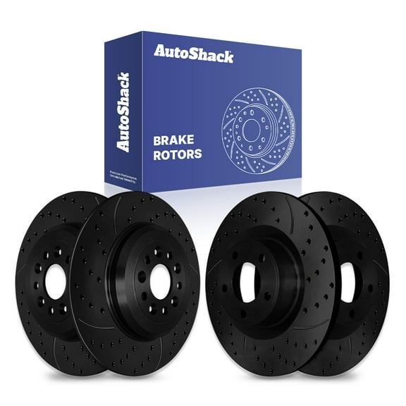 AutoShack Front Vented & Rear Solid Drilled & Slotted E-Coated Brake Rotors Black Finish 4-PC Set Replacement for 2011-2014 Ford Edge 2011-2015 Lincoln MKX NightGuard