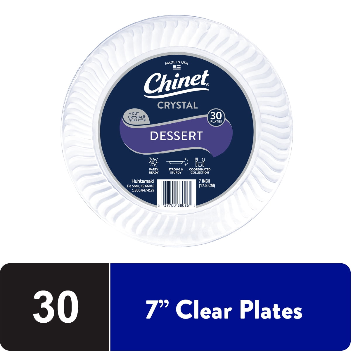 Chinet Crystal Premium Plastic Plate, Clear,  7”, 30 Count