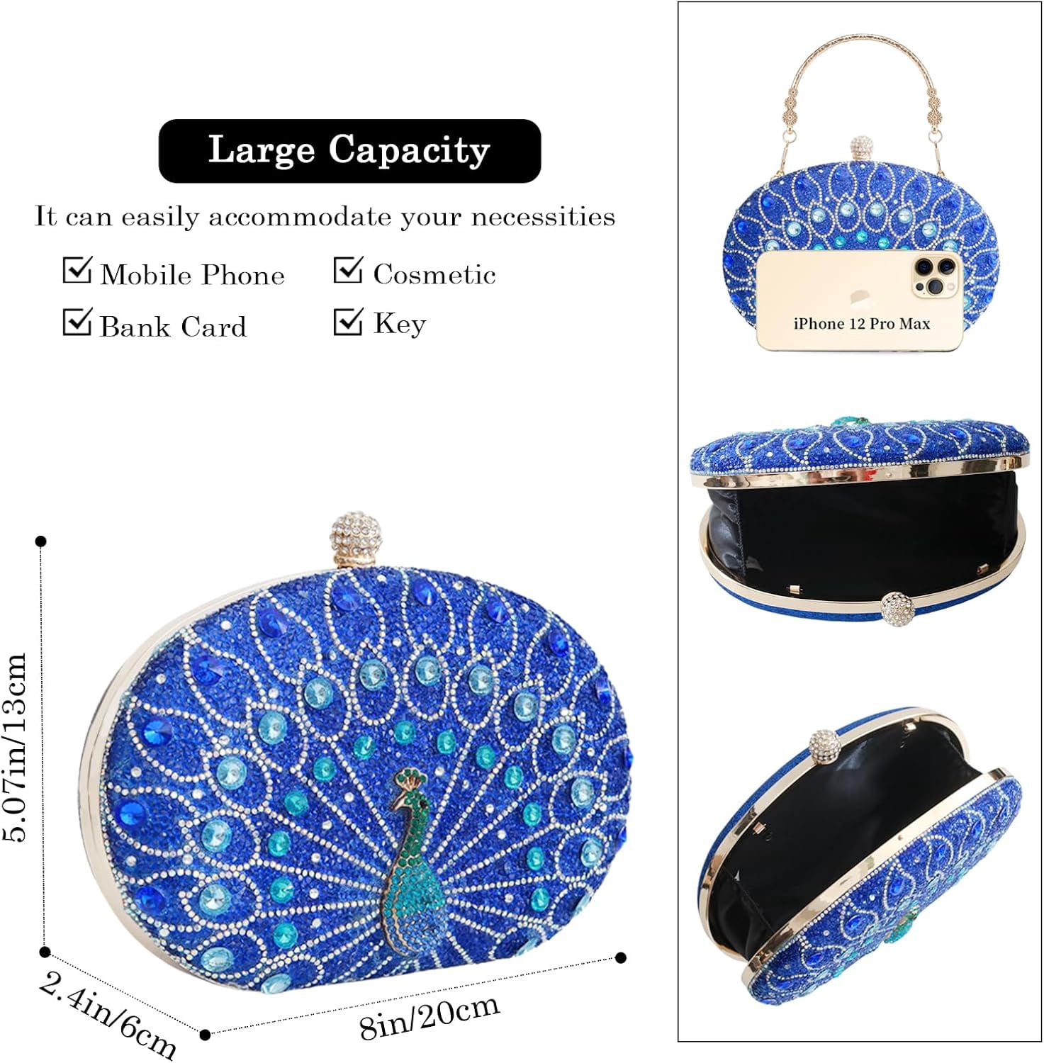 Womens Vintage Beaded Rhinestone Peacock Clutch Purse Handmade Crossbody Bag Evening Handbag For Wedding Party Prom